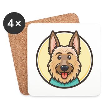 Berger Picard Chien Race Dessin animé Kawaii Clipart Animal de compagnie - Dessous de verre (lot de 4) - blanc - Devant