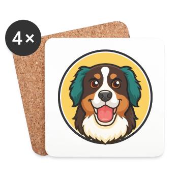 Bernese Mountain Dog Breed Cartoon Kawaii Clipart - Coasters (set of 4) - white - Front