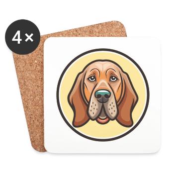 Chien de race Bloodhound Dessin animé Kawaii Clipart Animal - Dessous de verre (lot de 4) - blanc - Devant