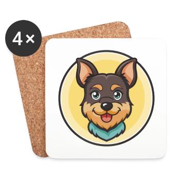 Terrier noir et feu, race de chien, dessin animé kawaii - Dessous de verre (lot de 4) - blanc - Devant