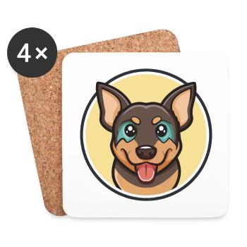 Dessin animé kawaii de race de chien noir et beige - Dessous de verre (lot de 4) - blanc - Devant