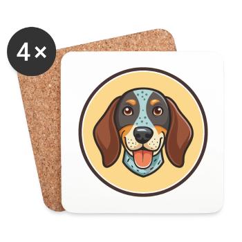 Bluetick Coonhound Chien Race Dessin animé Kawaii - Dessous de verre (lot de 4) - blanc - Devant
