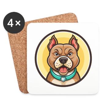 Bully Kutta Race de chien Dessin animé drôle Kawaii Clipart - Dessous de verre (lot de 4) - blanc - Devant