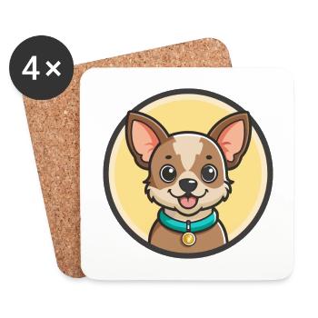 Can De Chira Chien Race Dessin animé Kawaii Clipart Animal de compagnie - Dessous de verre (lot de 4) - blanc - Devant