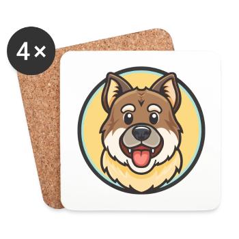 Race de chien berger du Caucase dessin animé kawaii - Dessous de verre (lot de 4) - blanc - Devant