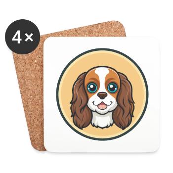 Cavalier Hunderasse Bunte Cartoon Kawaii Clipart - Untersetzer (4er-Set) - Weiß - Vorne