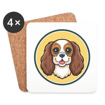 Dessin animé de la race de chien Cavalier King Charles Spaniel - Dessous de verre (lot de 4) - blanc - Devant