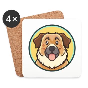Dessin animé Kawaii de race de chien de berger du Caucase - Dessous de verre (lot de 4) - blanc - Devant