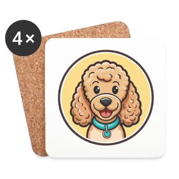Corded Poodle Dog Breed Cartoon Kawaii Clipart Pet - Coasters (set of 4) - white - Front