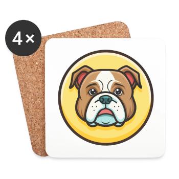 Bulldog Continental Race de chien Drôle de dessin animé Kawaii - Dessous de verre (lot de 4) - blanc - Devant