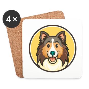 Collie Race de chien Dessin animé Kawaii Clipart Animal de compagnie - Dessous de verre (lot de 4) - blanc - Devant
