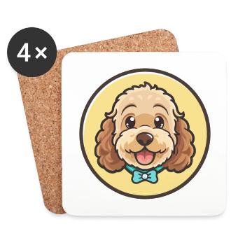 Race de chien Cockapoo Dessin animé coloré Kawaii Clipart - Dessous de verre (lot de 4) - blanc - Devant