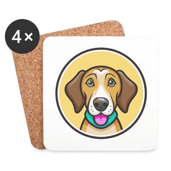 Chien de race crétoise, dessin animé kawaii, clipart pour animaux de compagnie - Dessous de verre (lot de 4) - blanc - Devant