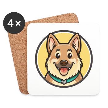Chinook-Hunderasse, Zeichentrickfigur, Kawaii Clipart - Untersetzer (4er-Set) - Weiß - Vorne