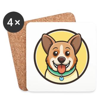 Illustration clipart kawaii de dessin animé de race de chien Cur - Dessous de verre (lot de 4) - blanc - Devant