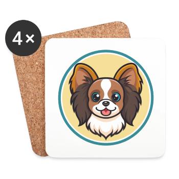 Kontinentaler Toy Spaniel, Hunderasse, Cartoon, Kawaii - Untersetzer (4er-Set) - Weiß - Vorne