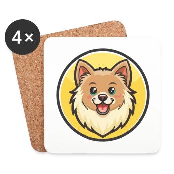 Chien Spitz danois, dessin animé Kawaii, clipart pour animaux de compagnie - Dessous de verre (lot de 4) - blanc - Devant