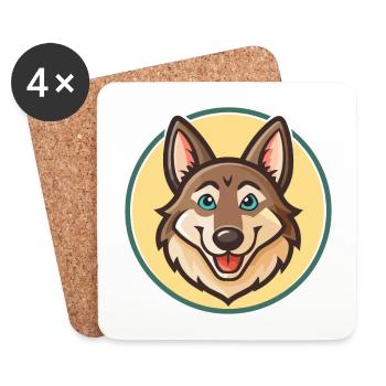 Chien-loup tchécoslovaque Race de chien Dessin animé Kawaii Pet - Dessous de verre (lot de 4) - blanc - Devant