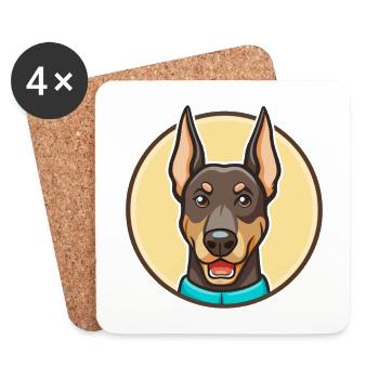 Doberman Pinscher Chien Race Dessin animé Kawaii Clipart - Dessous de verre (lot de 4) - blanc - Devant