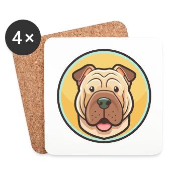 Dessin animé kawaii de la race de chien Shar Pei chinois - Dessous de verre (lot de 4) - blanc - Devant
