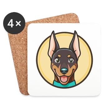 Doberman Chien Race Coloré Dessin animé Kawaii Clipart - Dessous de verre (lot de 4) - blanc - Devant
