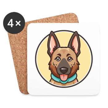 Dutch Shepherd Dog Breed Cartoon Kawaii Clipart - Coasters (set of 4) - white - Front