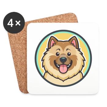 Eurasier Hund Rasse Bunt Karikatur Kawaii Clipart - Untersetzer (4er-Set) - Weiß - Vorne