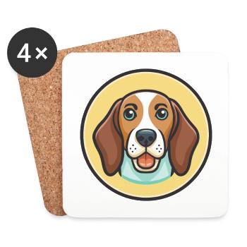 Chien de chasse estonien race dessin animé Kawaii Clipart - Dessous de verre (lot de 4) - blanc - Devant