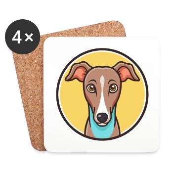 Anglais Whippet Chien Race Dessin animé Kawaii Clipart - Dessous de verre (lot de 4) - blanc - Devant