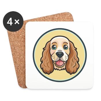 Cocker anglais Spaniel Chien Race Dessin animé Kawaii - Dessous de verre (lot de 4) - blanc - Devant