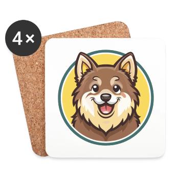 Finlandais Lapon Chien Race Dessin animé Kawaii Clipart - Dessous de verre (lot de 4) - blanc - Devant