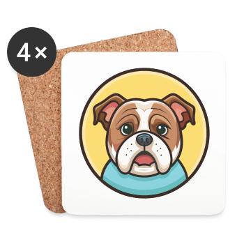 Bouledogue anglais Chien Race Dessin animé Kawaii Clipart - Dessous de verre (lot de 4) - blanc - Devant