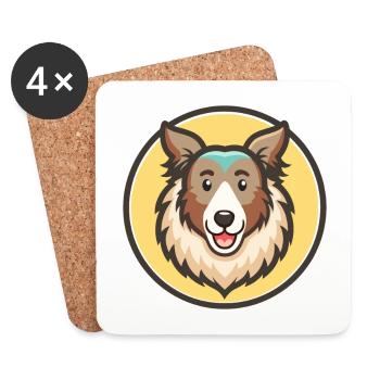 Chien de berger féroïen Chien Race Dessin animé Kawaii Clipart - Dessous de verre (lot de 4) - blanc - Devant