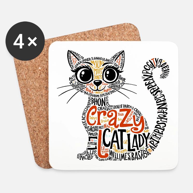 Crazy Cat Lady, Typografie, Kunst des Textes - Untersetzer (4er-Set) - Weiß