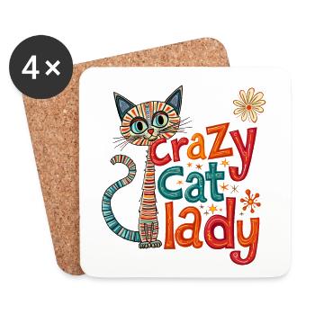Crazy Cat Lady: Fun and Quirky Design - Coasters (set of 4) - white - Front