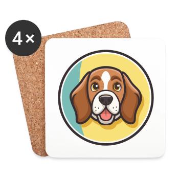 Français Tricolore Chien Race Dessin Animé Kawaii Pet - Dessous de verre (lot de 4) - blanc - Devant