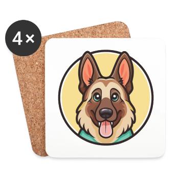 German Shepherd Dog Breed Cartoon Kawaii Clipart - Coasters (set of 4) - white - Front