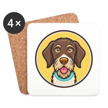 German Wirehaired Pointer Dog Breed Cartoon Kawaii - Coasters (set of 4) - white - Front