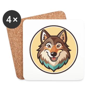 Kunming loup chien race dessin animé Kawaii Clipart - Dessous de verre (lot de 4) - blanc - Devant