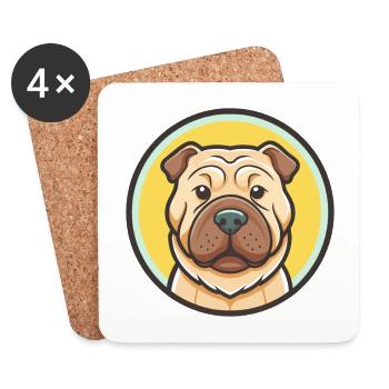 Miniature Shar Pei Chien Race Dessin animé Kawaii - Dessous de verre (lot de 4) - blanc - Devant