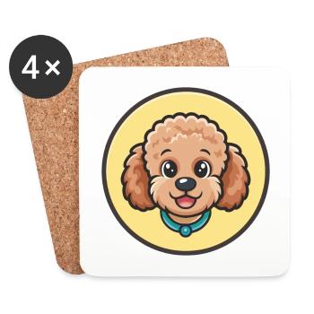 Miniature Poodle Dog Breed Cartoon Kawaii Clipart - Coasters (set of 4) - white - Front
