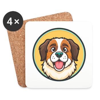 Chien de garde de Moscou Chien Race Dessin animé Kawaii Clipart - Dessous de verre (lot de 4) - blanc - Devant