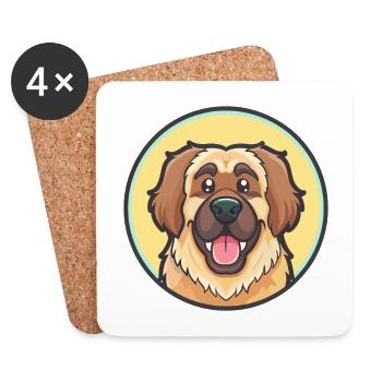 Leonberger Chien Race Dessin animé Kawaii Clipart Animal - Dessous de verre (lot de 4) - blanc - Devant
