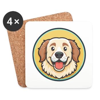 Grande Pyrénées Chien Race Dessin animé Kawaii Clipart - Dessous de verre (lot de 4) - blanc - Devant