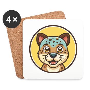 Leopard Cur Dog Breed Funny Cartoon Kawaii Clipart - Coasters (set of 4) - white - Front