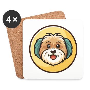 Race de chien havanais Dessin animé coloré Kawaii Clipart - Dessous de verre (lot de 4) - blanc - Devant