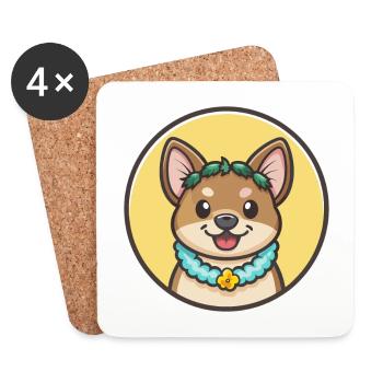 Hawaiian Poi Dog Breed Cartoon Kawaii Clipart Pet - Coasters (set of 4) - white - Front