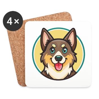Chien de berger de Laponie race dessin animé Kawaii - Dessous de verre (lot de 4) - blanc - Devant