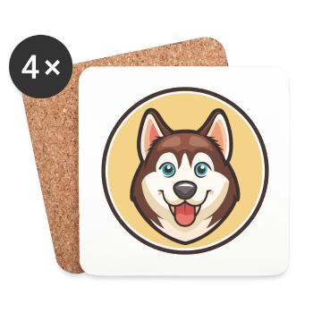 Labrador Husky Chien Race Dessin animé Kawaii Clipart - Dessous de verre (lot de 4) - blanc - Devant