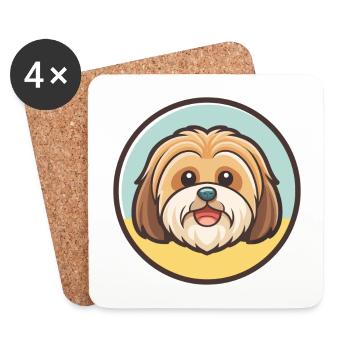 Lhasa Apso Dog Breed Cartoon Kawaii Clipart Animal - Coasters (set of 4) - white - Front